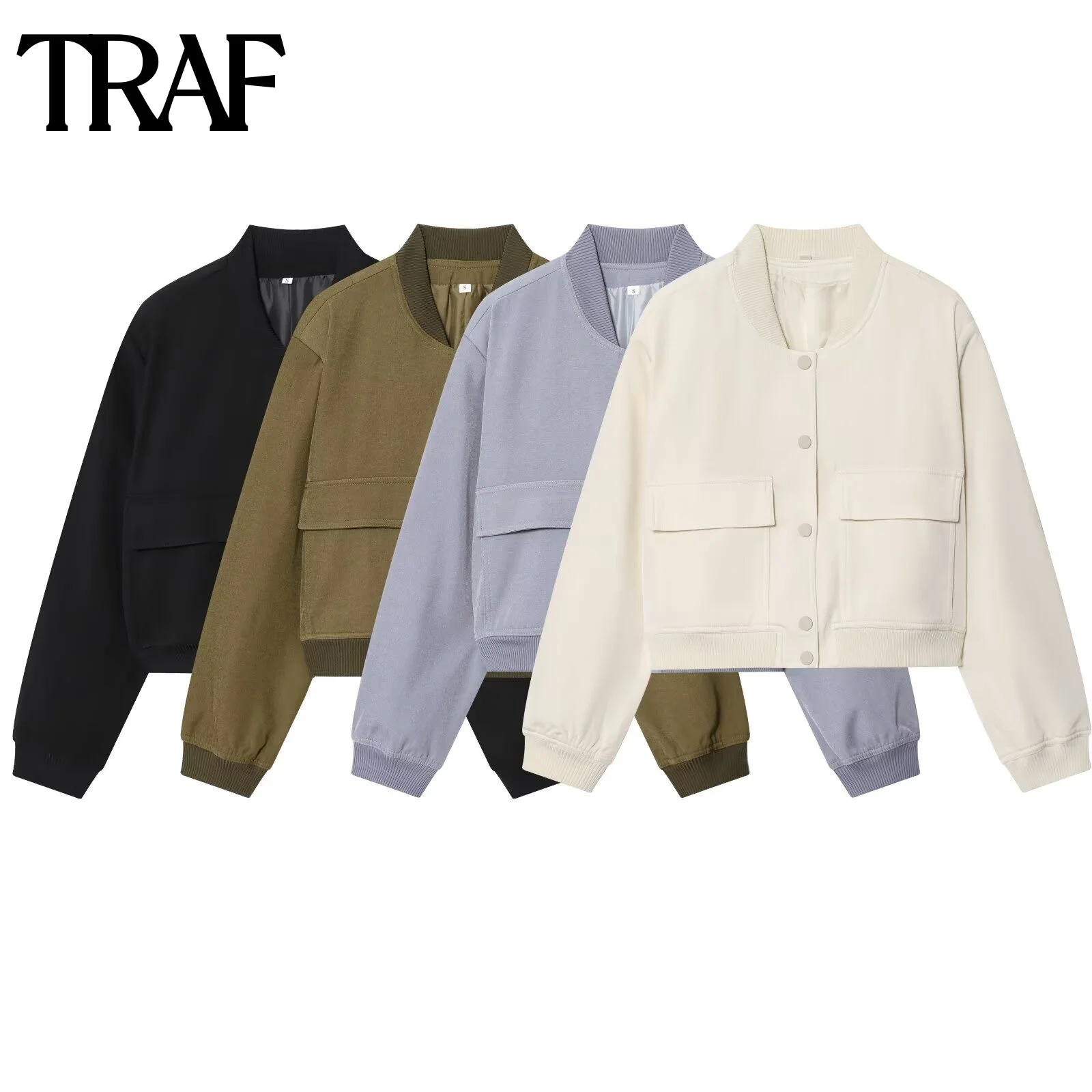 

TRAF мода и отдых 2025 летний новый продукт женская пригородная короткая стильная свободная куртка-пилот с большим карманом куртка