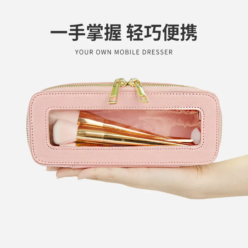 High-end jewelry and makeup brush organizer, a sophisticated and portable cosmetic bag for cross-border sales, featuring a trans