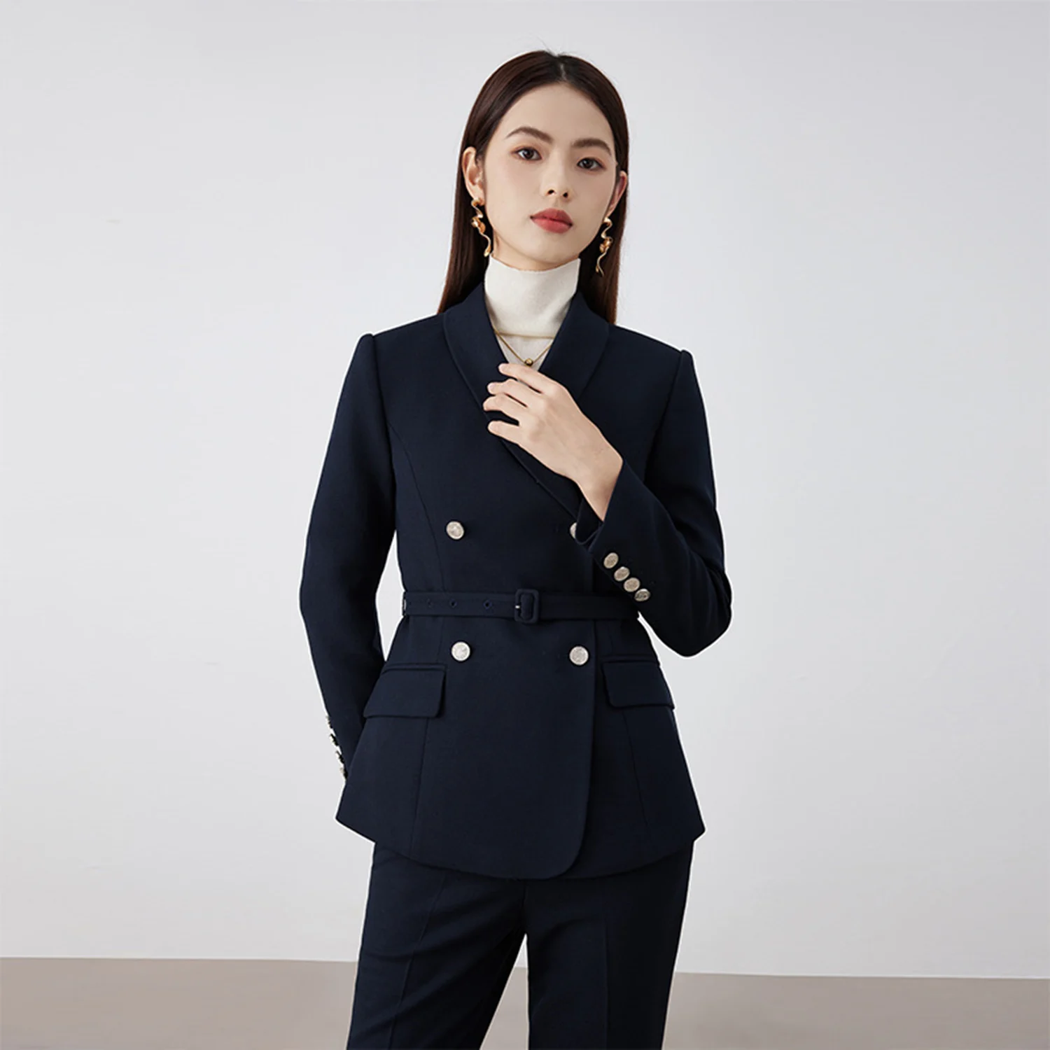 Allingentle Navy Blue Women's Suit Slim Fit Business Pantsuit 2 Piece Suit Elegant Outfit  for Casual Office Customize