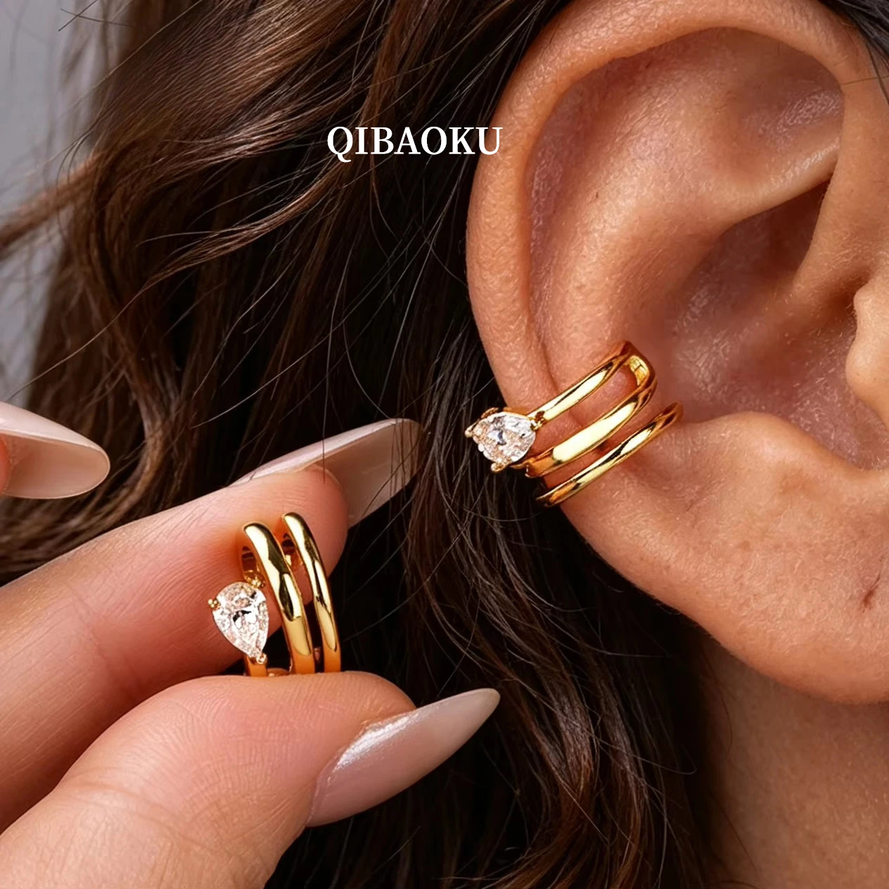QIBAOKU 0.5CT Waterdrop Moissanite S925 Silver Pear Diamond Helix Cartilage Earrings No Piercing Needed for Women Jewelry 2026