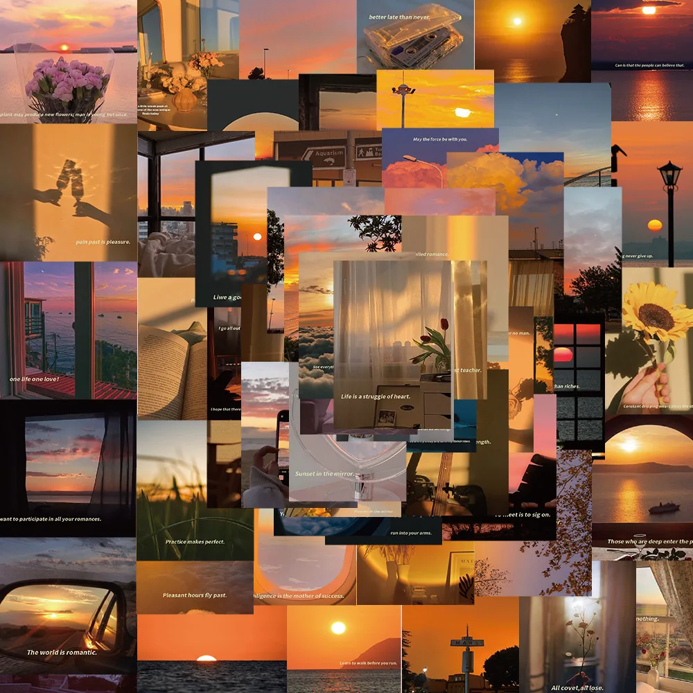 

60 шт. ретро-стикеров с эффектом заката, водонепроницаемые, для граффити, DIY, эстетичные, декоративные, для багажа, ноутбуков, телефонов, холодильников, скрапбукинга