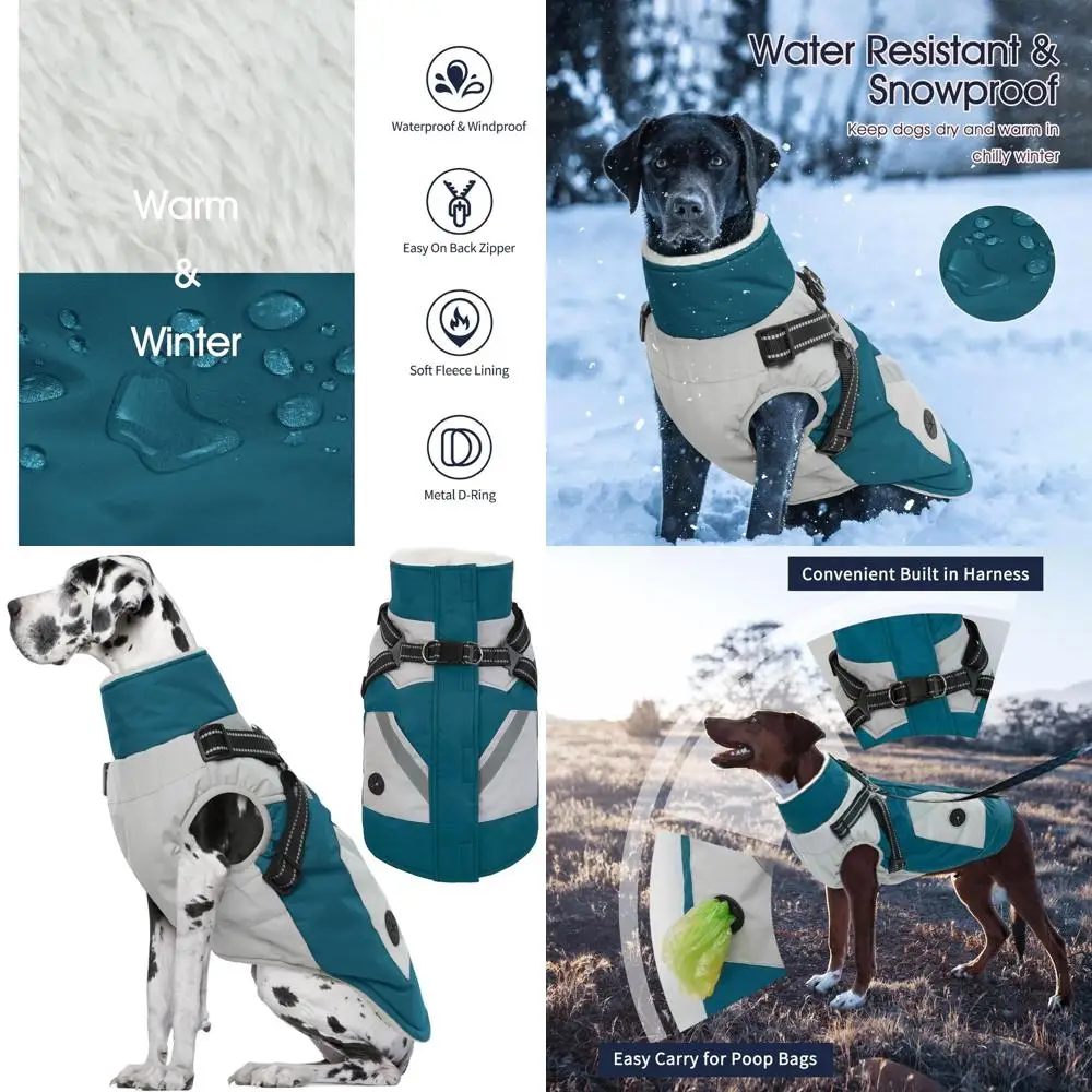 

Пальто для крупных собак с отражающим водонепроницаемым покрытием, идеально подходит для зимы, подходит для немецких догов и аналогичных пород, бирюзово-зеленое.