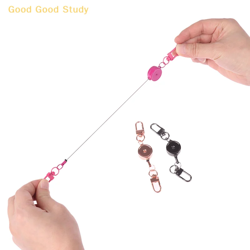 21MM Anti-theft Metal Easy-to-pull Buckle Rope Retractable Key Holder Elastic Keychain Sporty Retractable Key Ring Nurse Parts