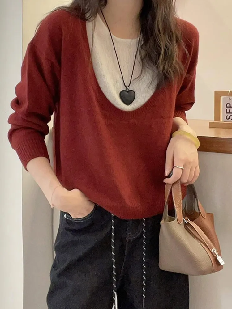 المرأة طويلة Sve محبوك سترة صوفية الياقة المدورة سليم صالح Faionable المرقعة تصميم عادية تخفيف Sle النسخة الكورية #1