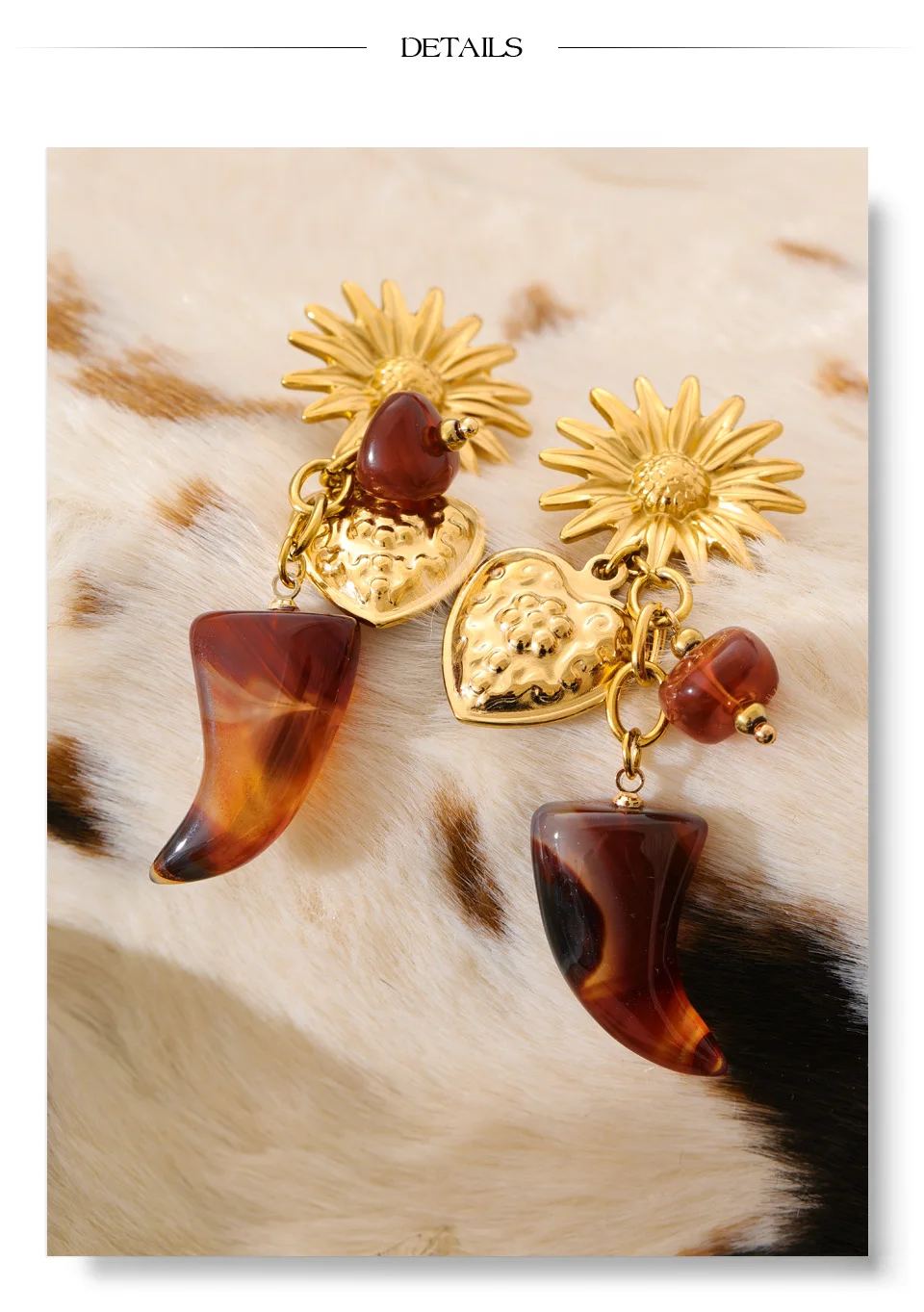 Yhpup Blume Horn Tropfen Baumeln Ohrringe für Frauen Handgemachte Vintage Harz Acryl Hören Herbst Winter Stil Stilvolle Schmuck 2025 – Detail 5