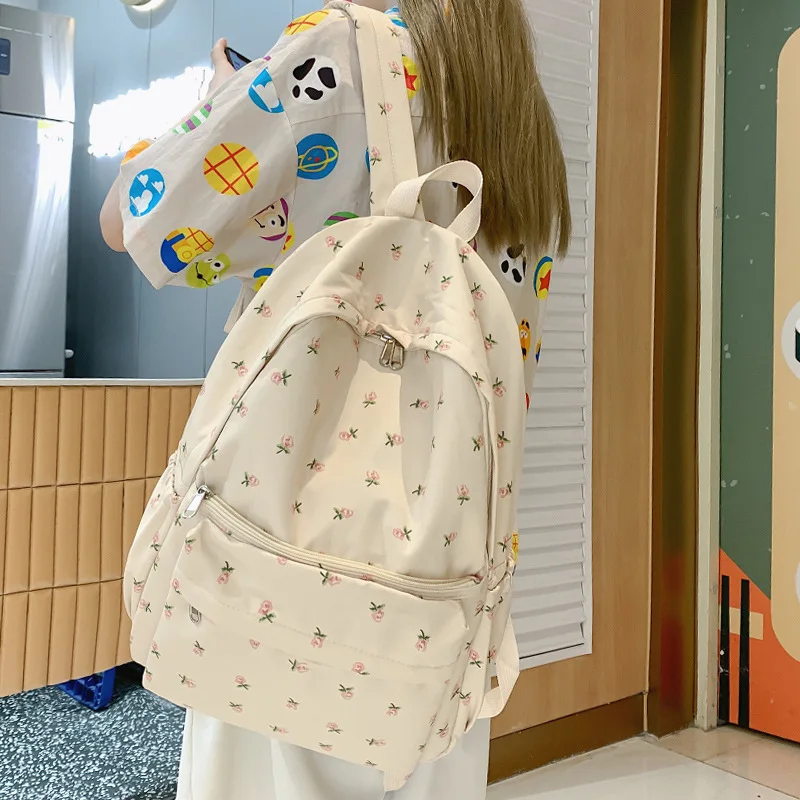 Waterproof Flower Print Large Capacity Backpack Shoulder Bag For Women Bookbags Student Teenager School Bag Travel Rucksack 2025