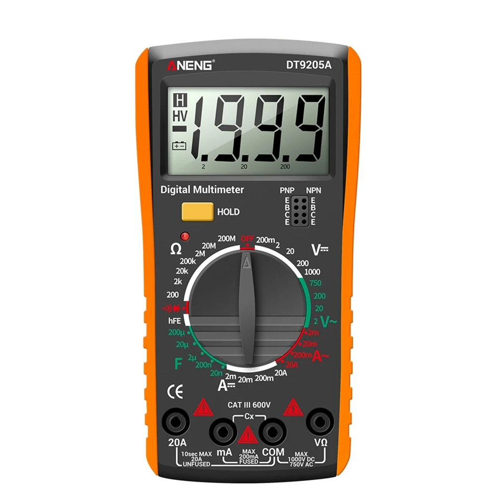 ANENG DT9205A Digital Multimeter AC/DC Transistor Tester Electrical NCV Test Meter Profesional Analog Auto Range Yellow