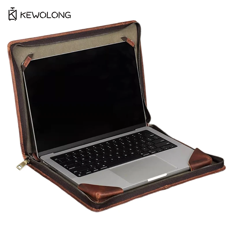 Vintage Genuine Leather Laptop Sleeve Case for MacBook, Handmade Protective Cover Bag for Apple Notebook Computer, Business