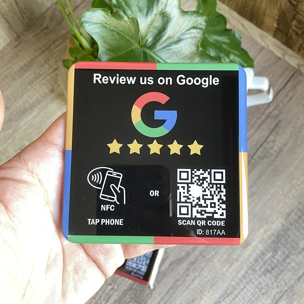 3.93“ Google Review Sign Social Media Instagram Facebook Stick Plate Sign Code Plaques Table Display