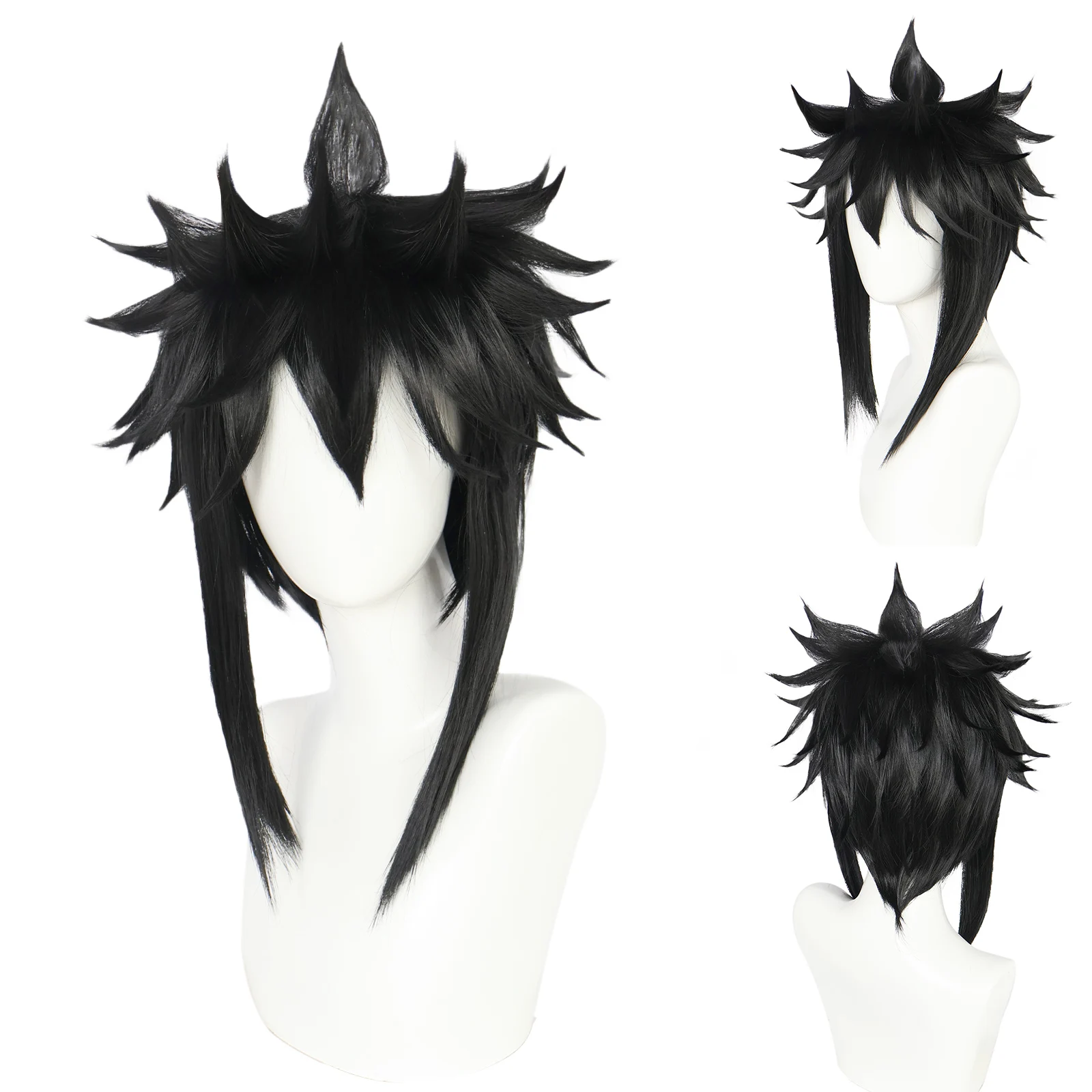 Men Black Pre Styled Spiky Cos Wig Fluffy Upturned Top Long Side Bang Heat Resistant Synthetic Wig For Anime Party