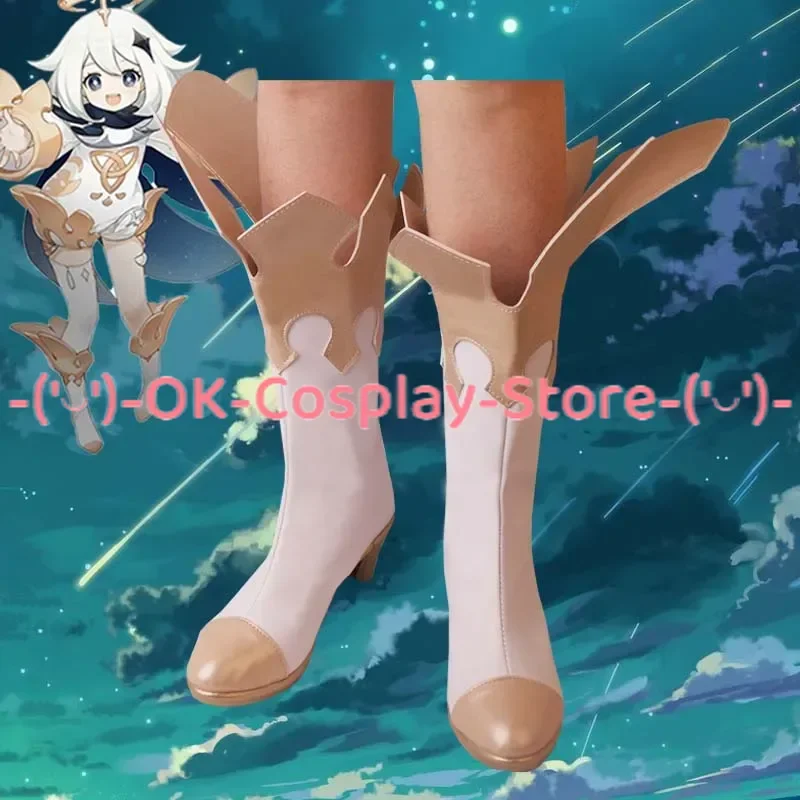 Paimon Cosplay Shoes High Heel PU Leather Shoes Game Genshin Impact Cosplay Props Halloween Carnival Boots Custom Made