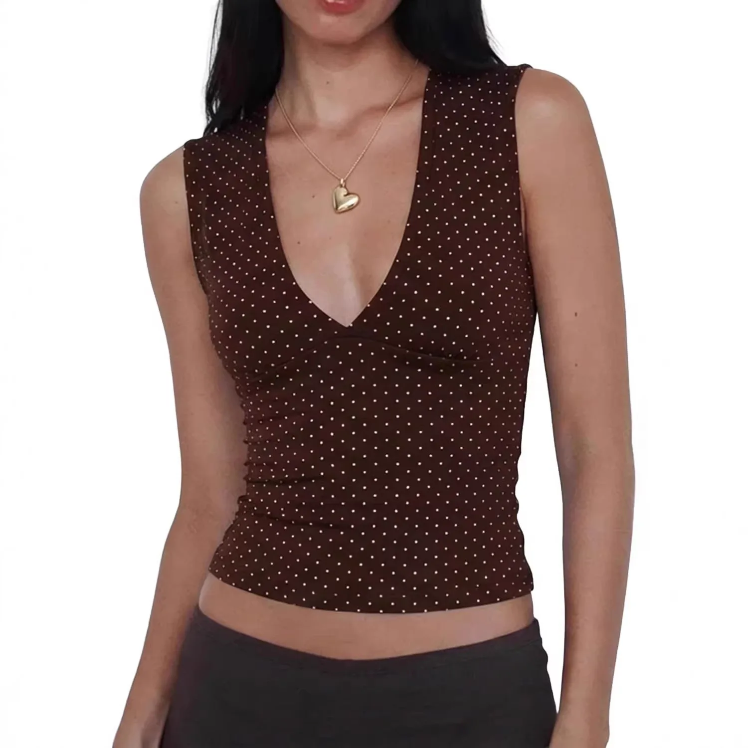 

2026 Women's Deep V-neck Top Sexy Sleeveless Crop Top Elastic Fashion Outdoor Vest Summer