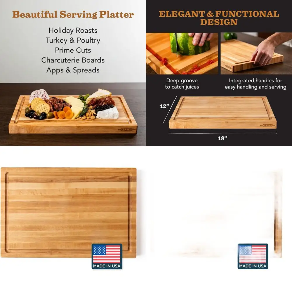 

Large Maple Wood Chopping Board with Deep Juice Groove and Easy-Carry Grip, 18 x 12 x 1.25