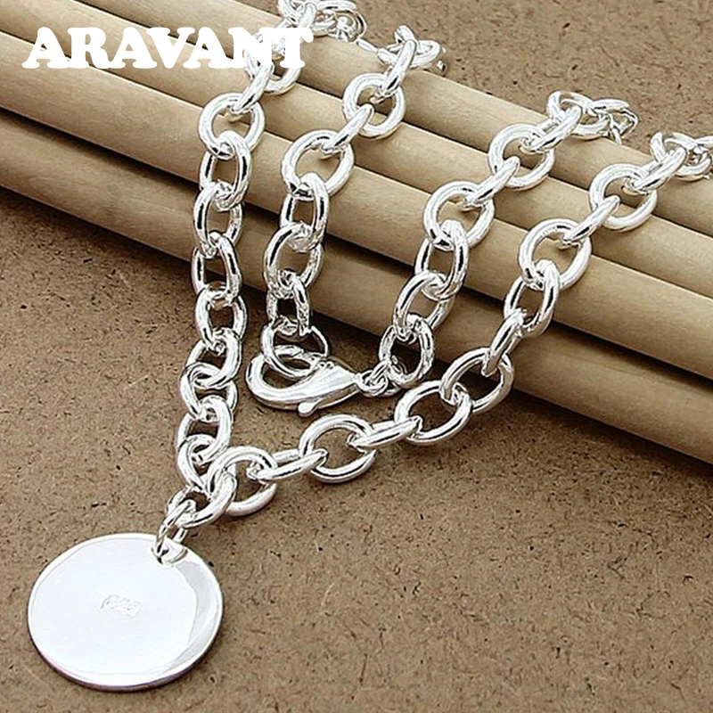 Aravant 925 Silver Round Pendant Necklace Chain For Women Fashion Jewelry