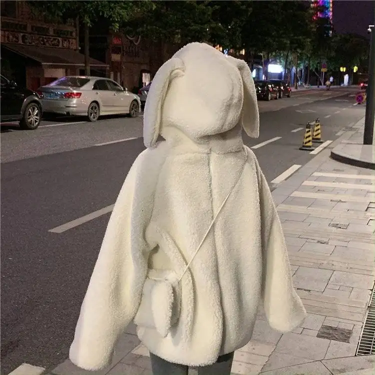 Kawaii Rabbit ears Hoodies for Women Warm Long Sleeve Sweet Rabbit Bag Hooded Female Autumn Winter Korean Loose Cute Sweatshirt