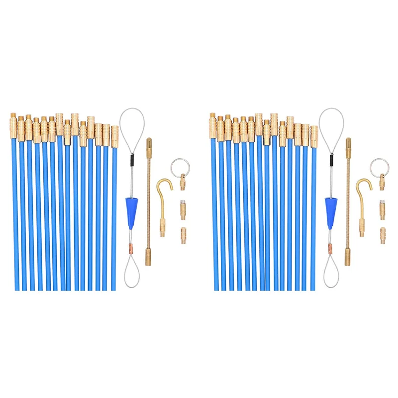 

ABFI 2 Set 20 Feet Fiberglass Fish Tape Cable Rods,Electrical Wire Running Push/Pull Kit With Hook And Hole Kit