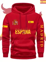Sudadera con capucha con estampado gráfico de bandera española de Madrid para hombre y mujer, ropa deportiva informal holgada y cálida para vacaciones diarias, Otoño e Invierno