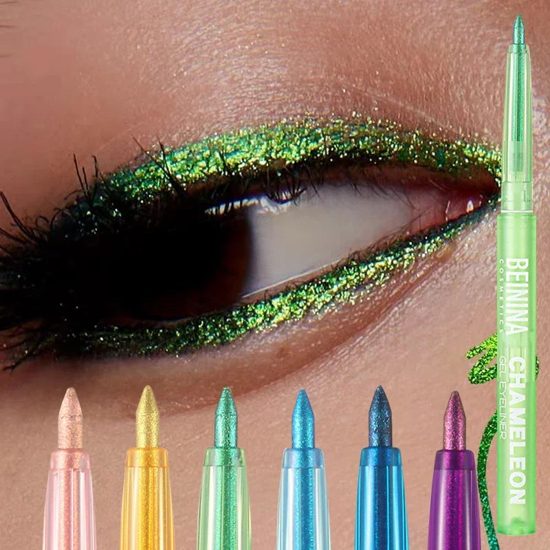 Crayon Gel Eyeliner Vert Métallique Effet Caméléon Brillant, Fard à Paupières Multicolore, Eyeliner Nacré, Pigment Scintillant Polarisé pour les Yeux, Maquillage