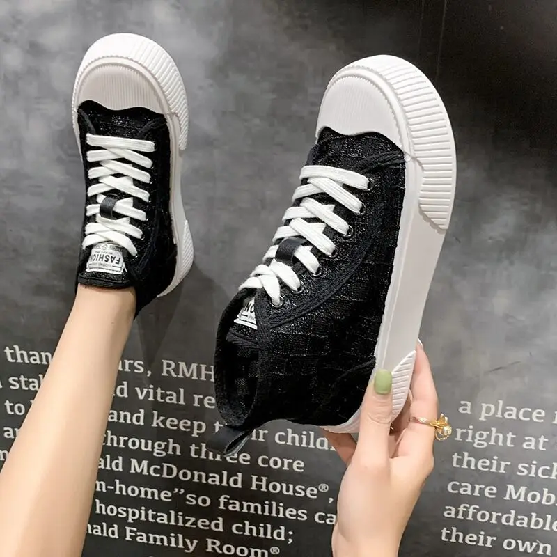 Athletic Mesh Breathable High Top Sneakers Shoes for Women Lace Up Woman Footwear Whit Sports New Arrival 2024 A Cotton Original