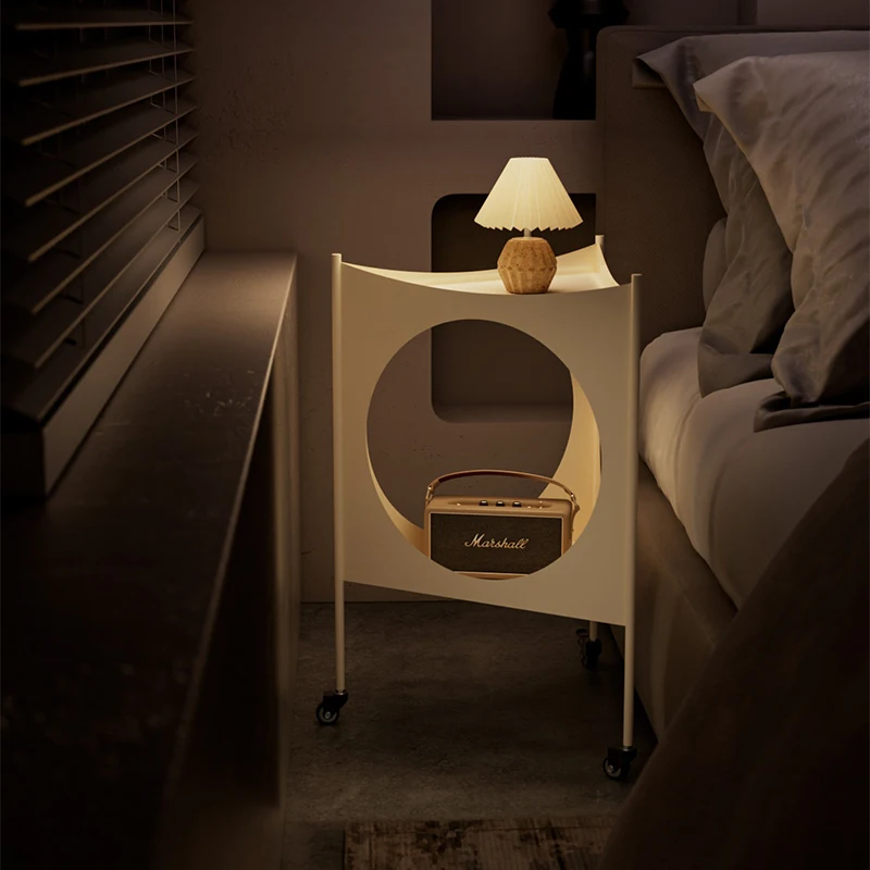 Boutique-Style Mobile Bedside Cabinet Mini Cart Night Light Sofa Side Table Creative Bedroom Storage