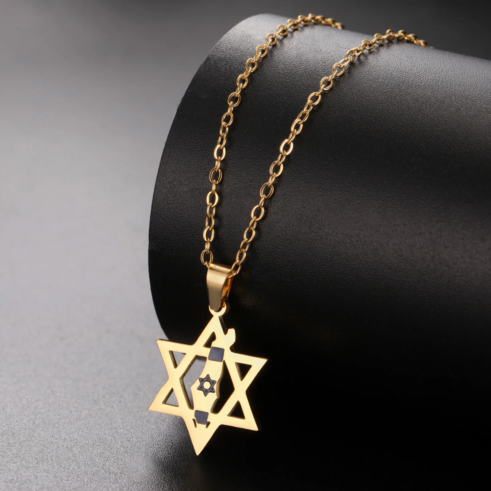 الرجعية العبرية قلادة الخريطة الفلسطينية قلادة الفولاذ المقاوم للصدأ إسرائيل نجمة داود قلادة المجوهرات الثقافية اليهودية هدية