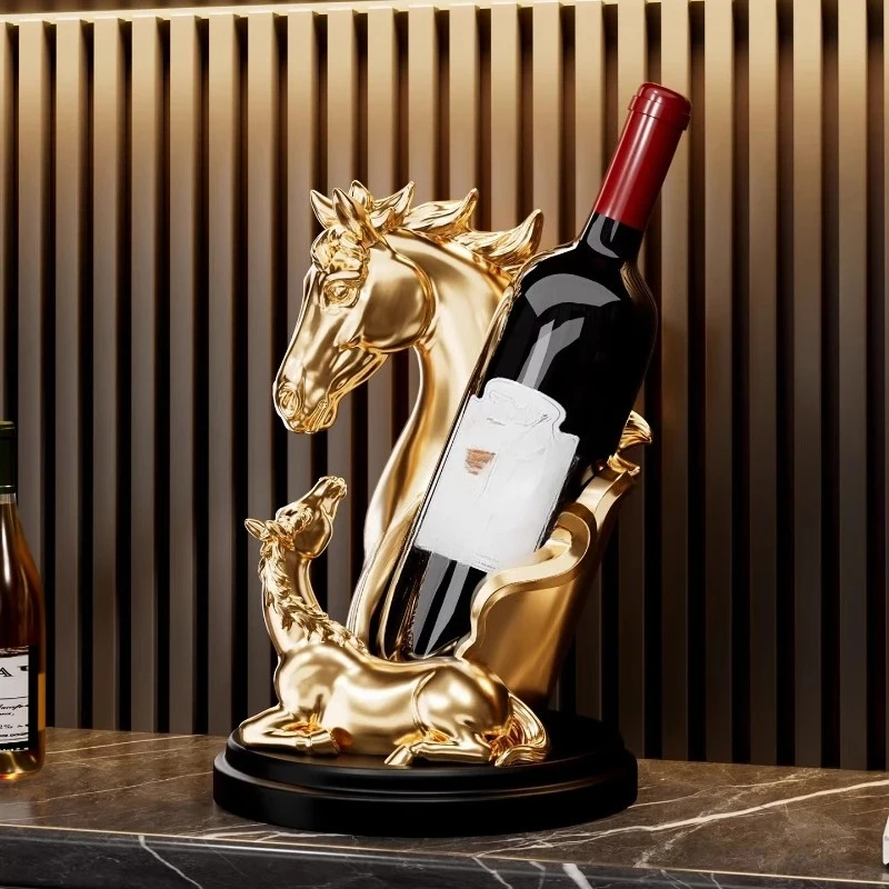 

Luxury Home Decor Red Wine Holder High-end Living Room Wine Cabinet Decoration Horse Statue Wine Bottle Rack Housewarming Gift