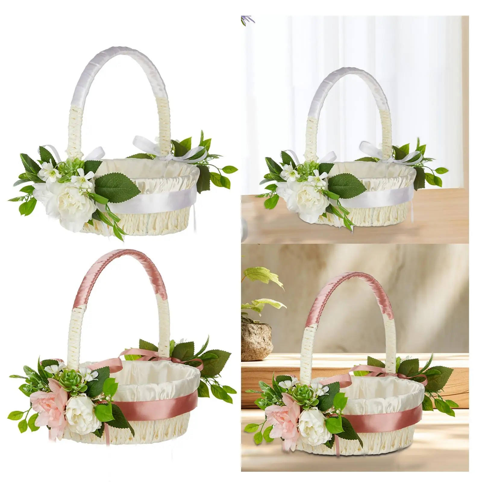 

Wedding Basket Satin Flower Basket Rustic Flower Engagement Bridesmaid Flower Petal Basket Bridal Decor Fariy Wedding Basket