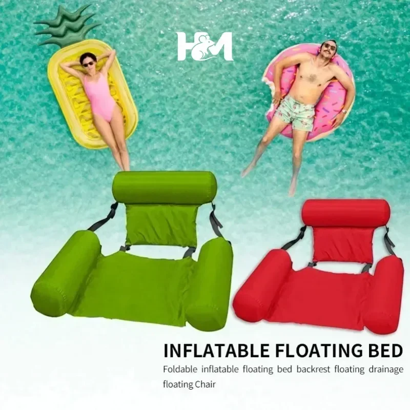 Foldable Floating Water Hammock Float Lounger Inflatable Pool Mat Floating Recliner Bed Swimming Air Mattress Pool Accessories