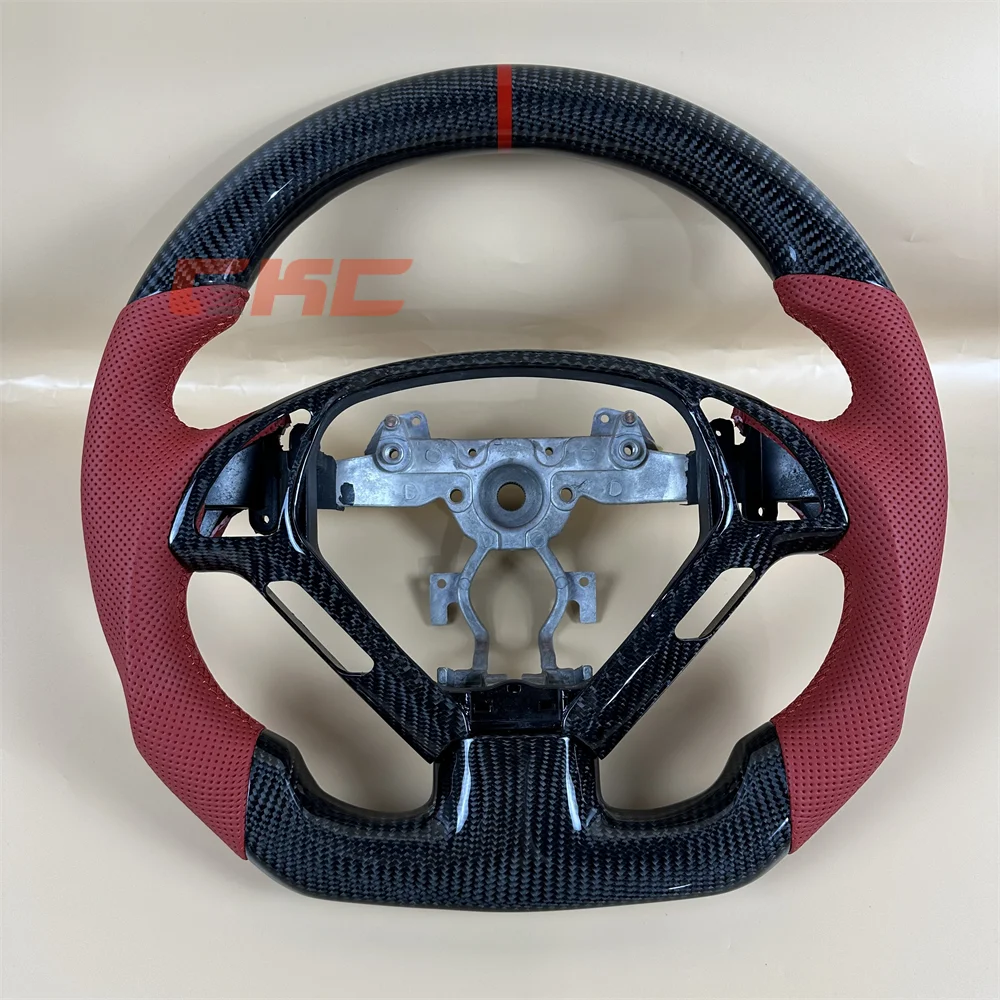 

Customized red leather suture center stripe black carbon fiber steering wheel for 2011 N-issan I-nfiniti G37 car accessories