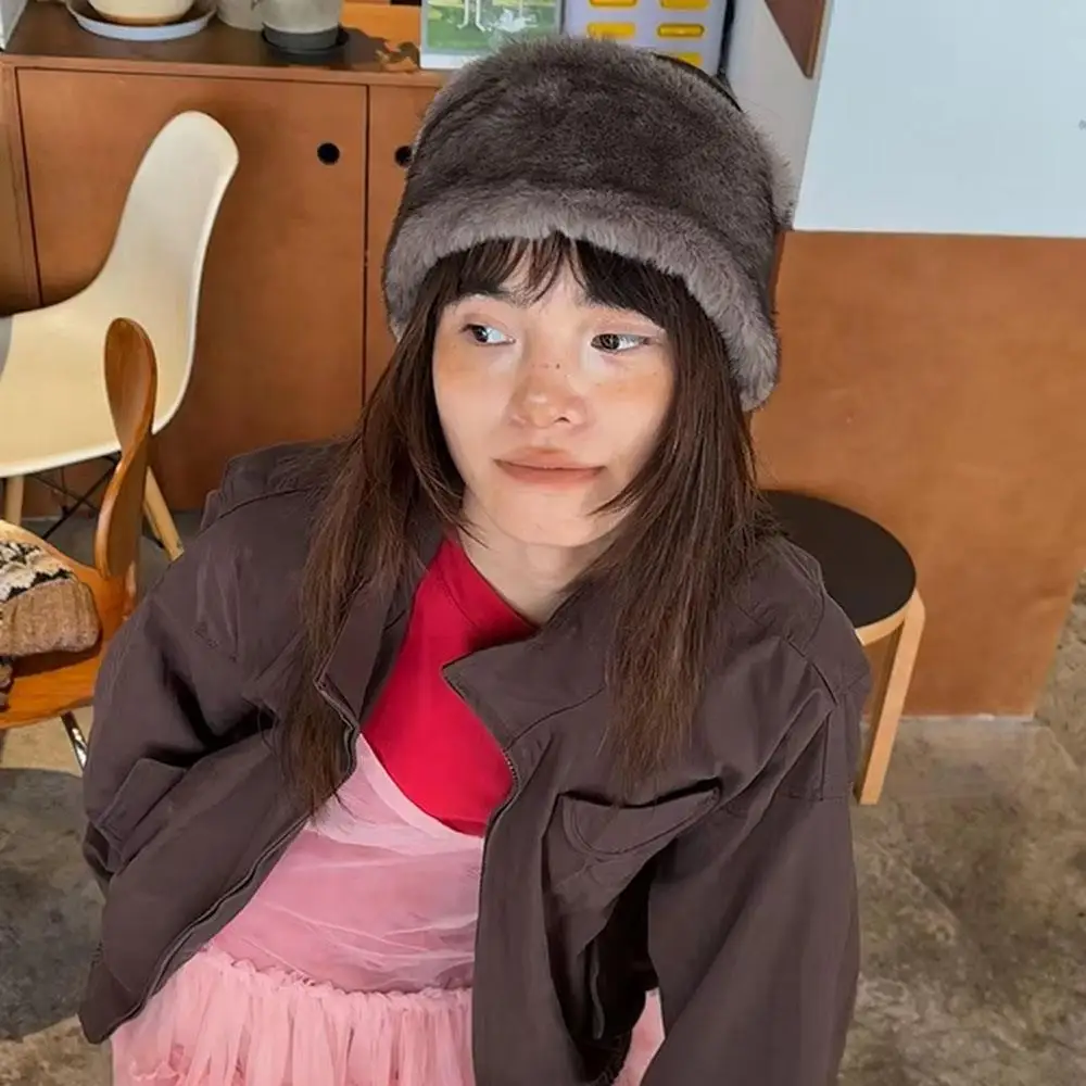 

Winter Spicy Girl Fluffy Ski Cap Beanies Faux Fur Elastic Headband Women Fur Hairband Vintage Plush Leopard Print Brimless Hat