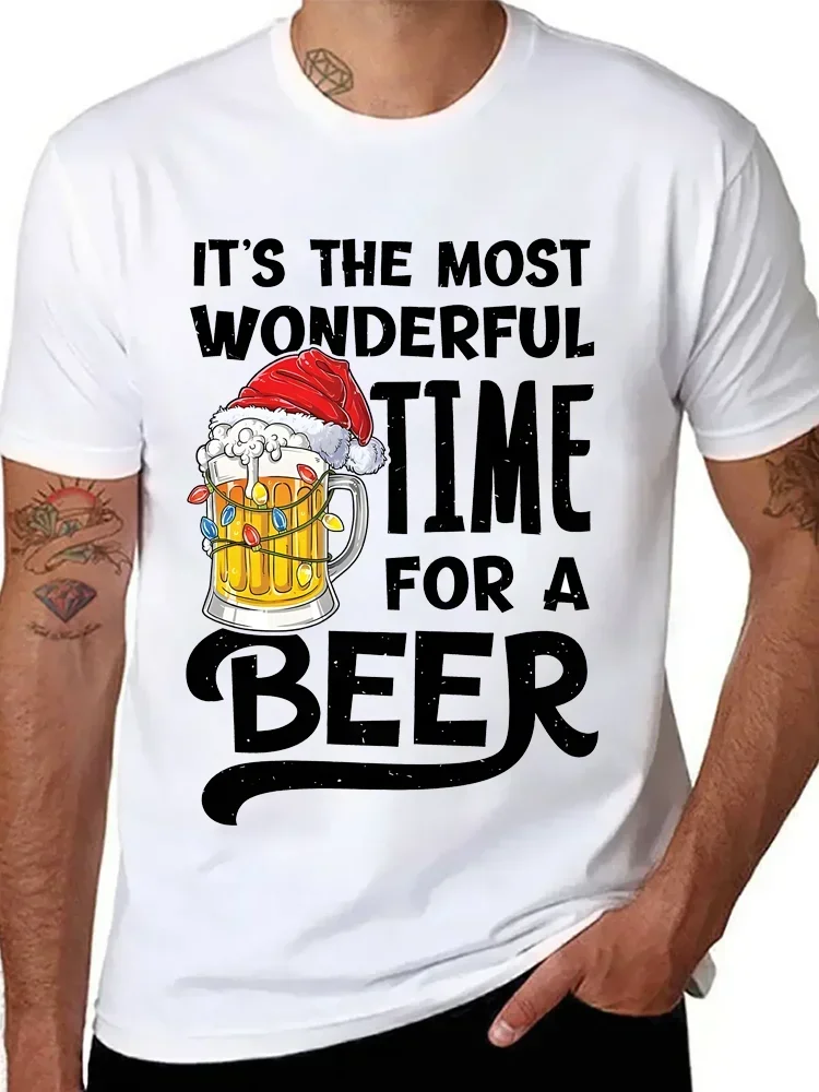 It's The Most Wonderful Time for A Beer Shirt Men T-Shirt Christmas Beer Print Tops Women Short Sleeve Oversize Men Brand Tshirt