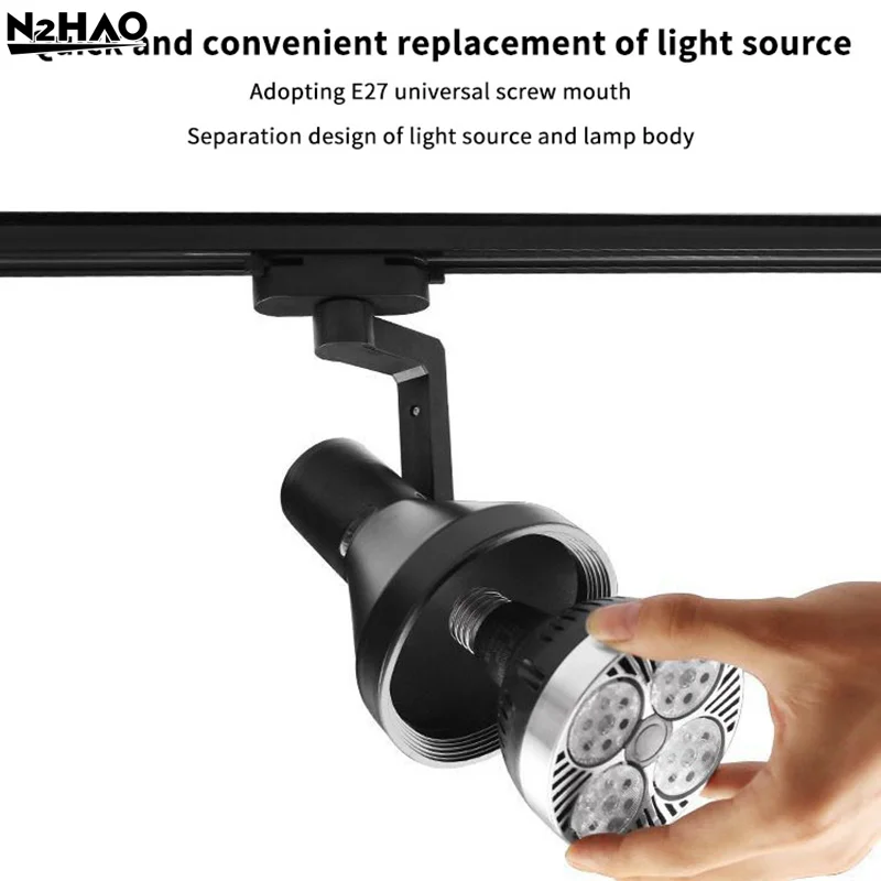 Adjustable PAR30 LED E27 Track Light Bracket Base 2/3Wires Rail Ceiling Lamps Holder Clothing Store Living Room Commercial Use