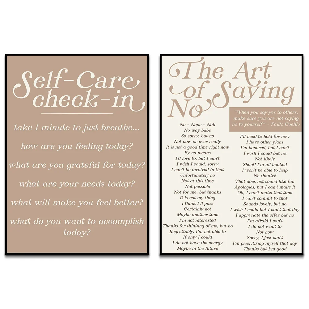 Soins personnels, soins personnels, santé mentale, thérapie neutre, conseil d'art, décor de bureau, affiche, rappel de pleine conscience, cadeau de thérapie
