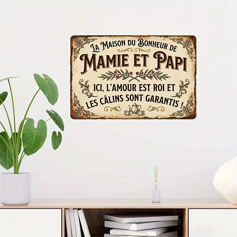 2D Flat, Vintage Grandma & Grandpa Love Metal Wall Plaque  Grandparents Gift with 