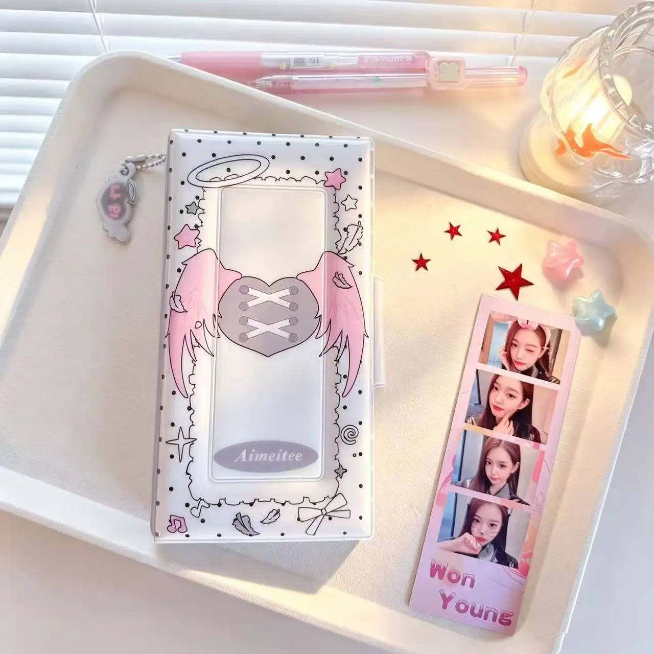 Durable Sweet Bow Wing Design 4-grid Photo Album Waterproof Large Capacity Photocard Binder Ticket Souvenir Book Idol Strips