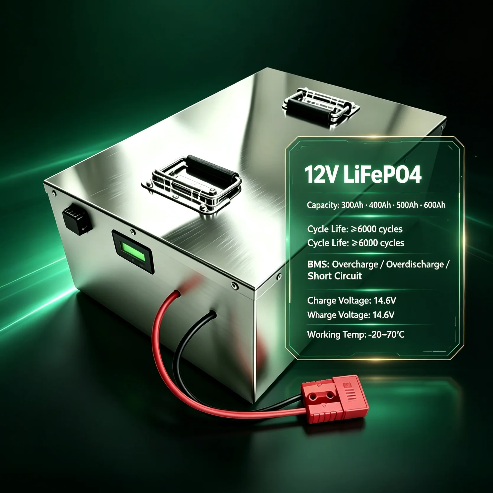 12V LiFePO4 Lithium Battery 300Ah 400Ah 500Ah 600Ah Deep Cycle with BMS Protection for RV Solar Marine Off-Grid