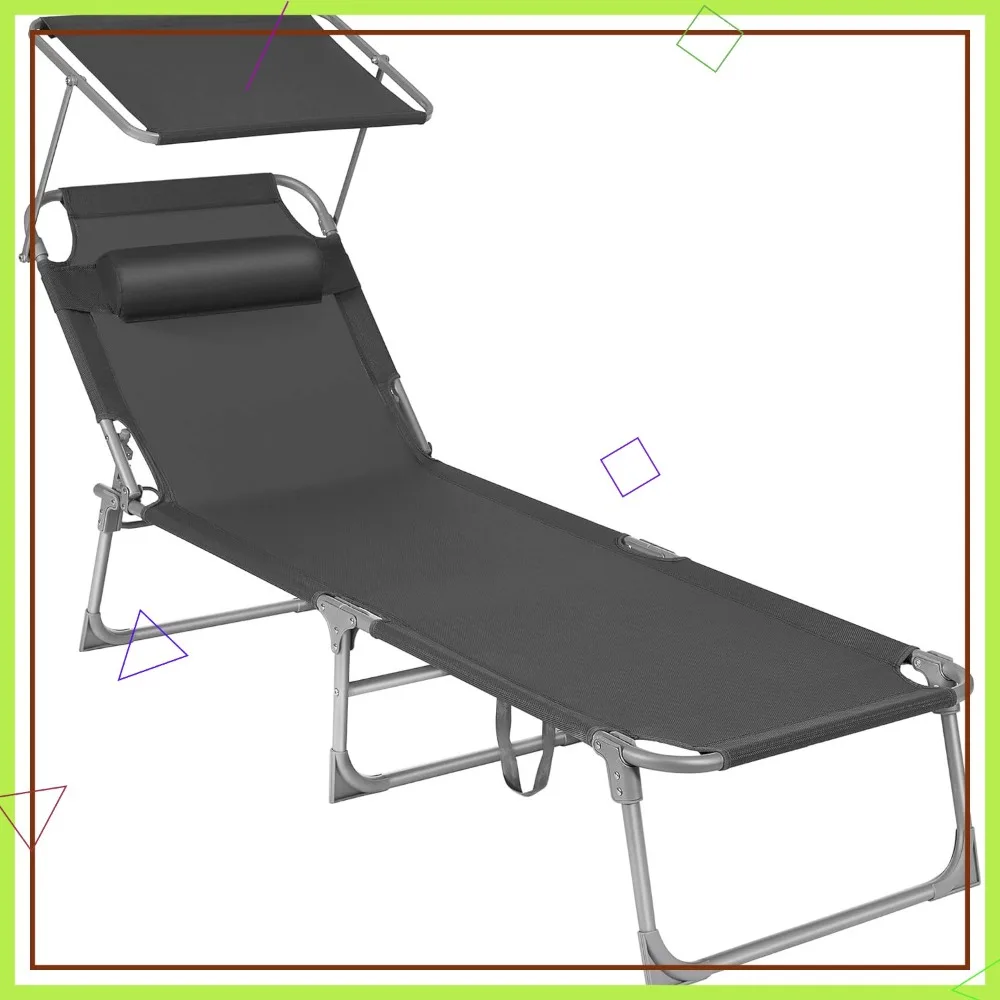

Складной шезлонг с навесом, регулируемой спинкой, грузоподъемностью 330 фунтов, стул для патио для открытого бассейна, темно-серый