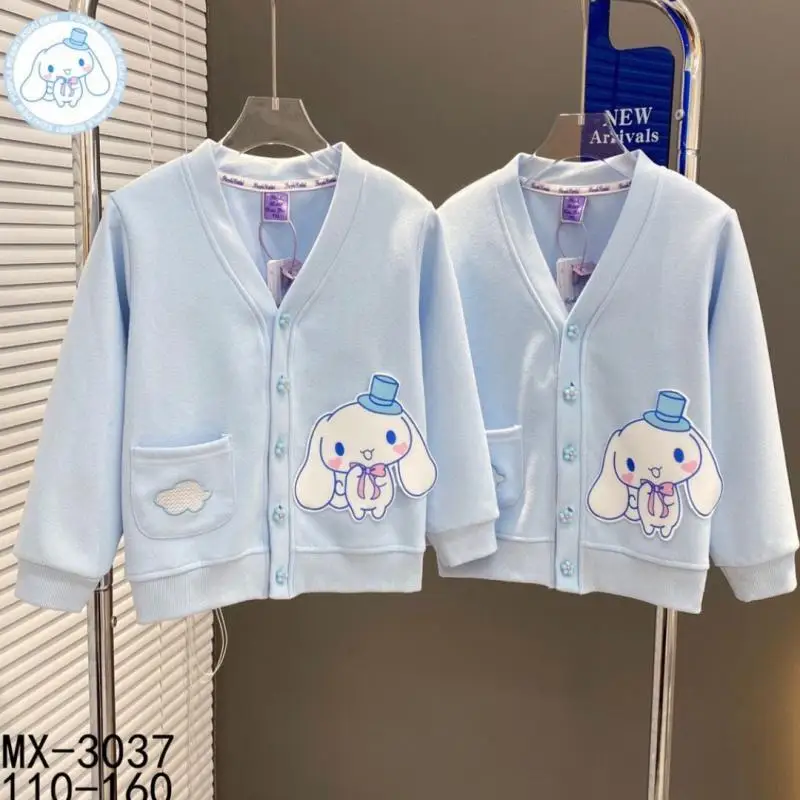 Sanrio Girl V-Neck Knitting Cardigan Kuromi Hello Kitty Cinnamoroll Kawaii My Melody Child Coat Pure Cotton Cardigan CartoonGift