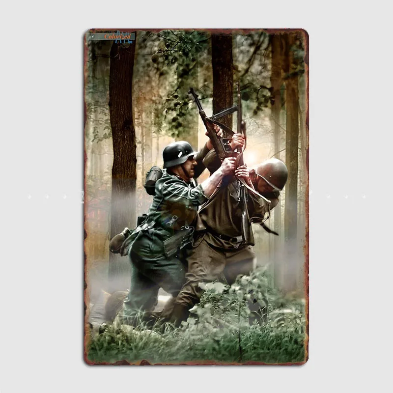 Close combat GI vs Nazi soldier WW2 Retro Poster Metal Sign Custom Tin Wall Garage Drawing Room Decor Vintage Home Decor