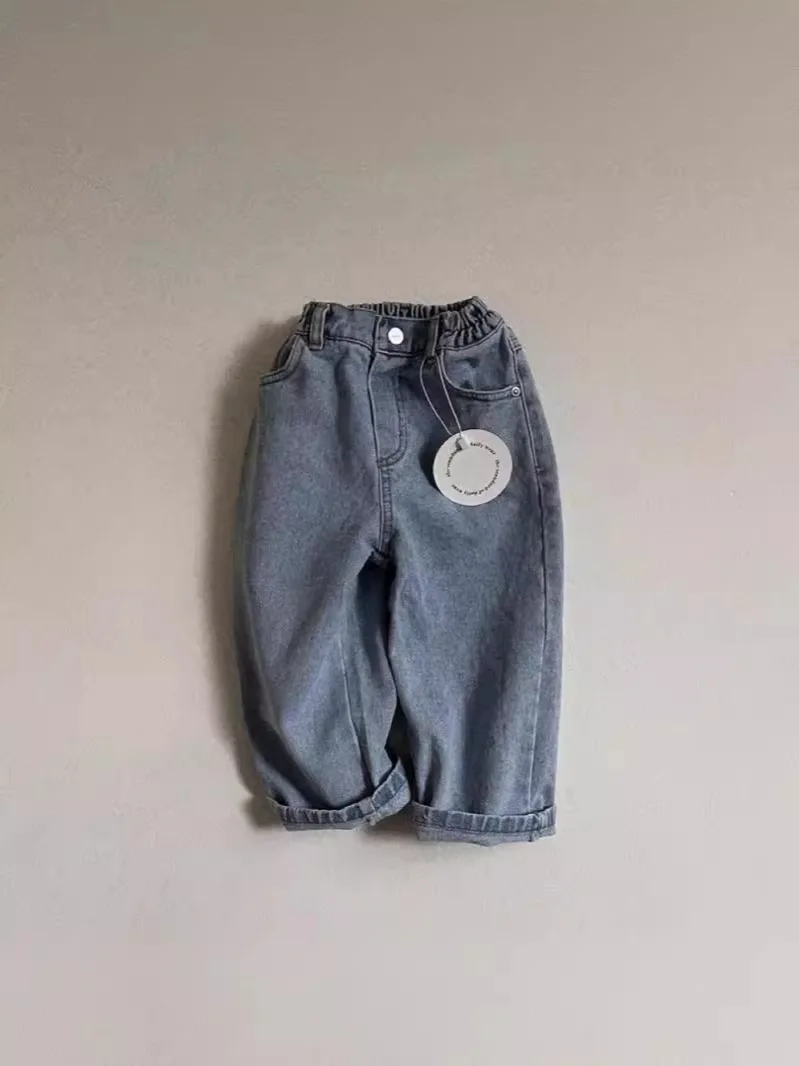 Spring Summer New Baby Girls Loose Casual Pants Toddler Boys Solid Simple Denim Trousers Children Infant Fashion Versatile Jeans