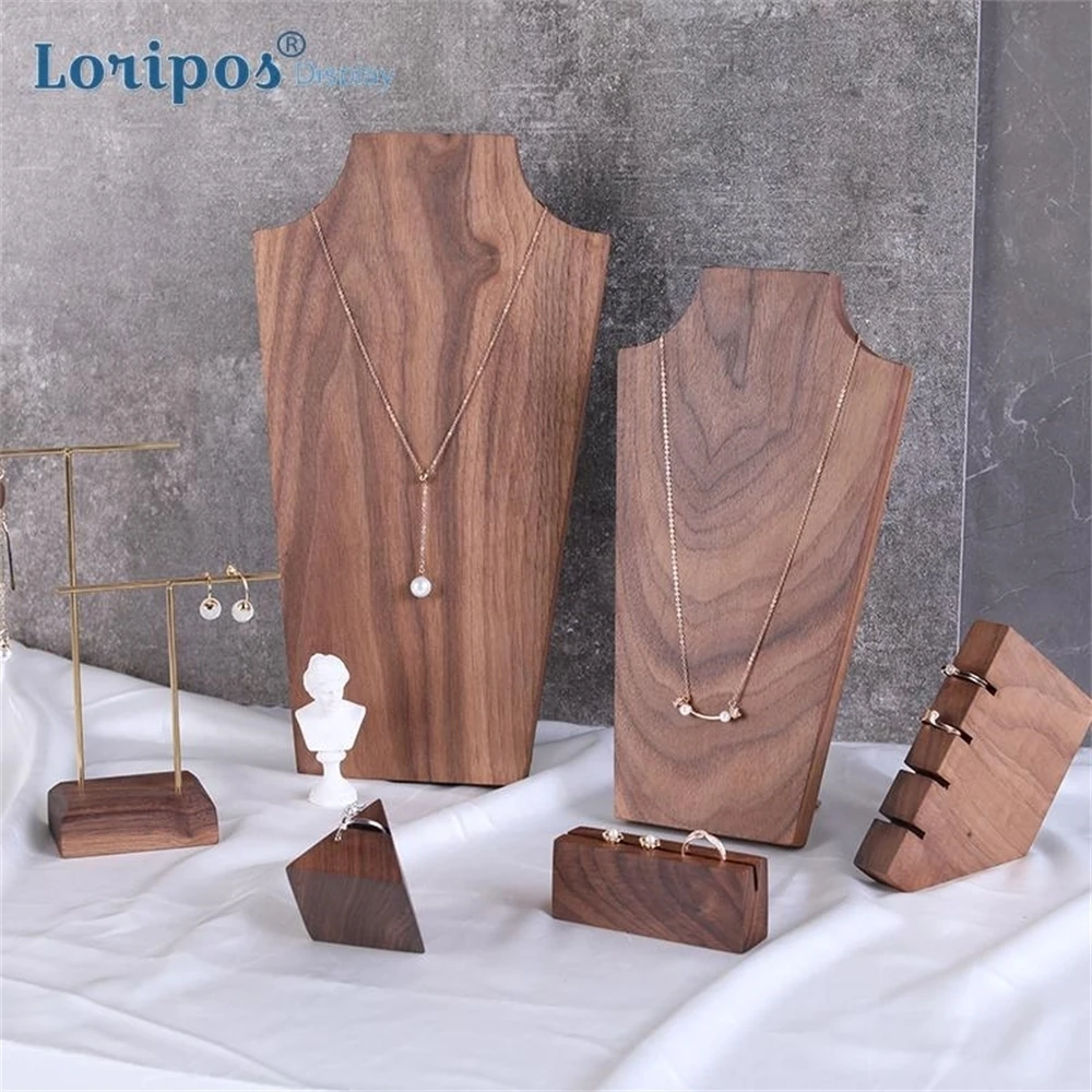 Estante Simple de madera de nogal negro para collares, accesorios de exhibición, soporte para pendientes, estante para collares, bandeja para pendientes, soporte para anillo de dedo