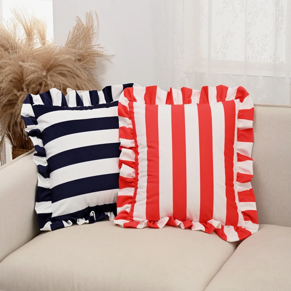 BUYNOW 1 Stück gestreifter Spitzen-Samt-Kissenbezug, 45,7 x 45,7 cm, weiche, gemütliche Kissenbezüge für Couch, Schlafzimmer, Wohnzimmer, Heimdekoration – Detail 5