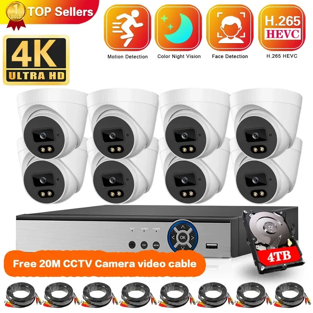 AHD CCTV Camera Security System Kit Dome 4K 8CH DVR Kit Indoor Home Color Night Vision Ceiling Camera Video Surveillance System