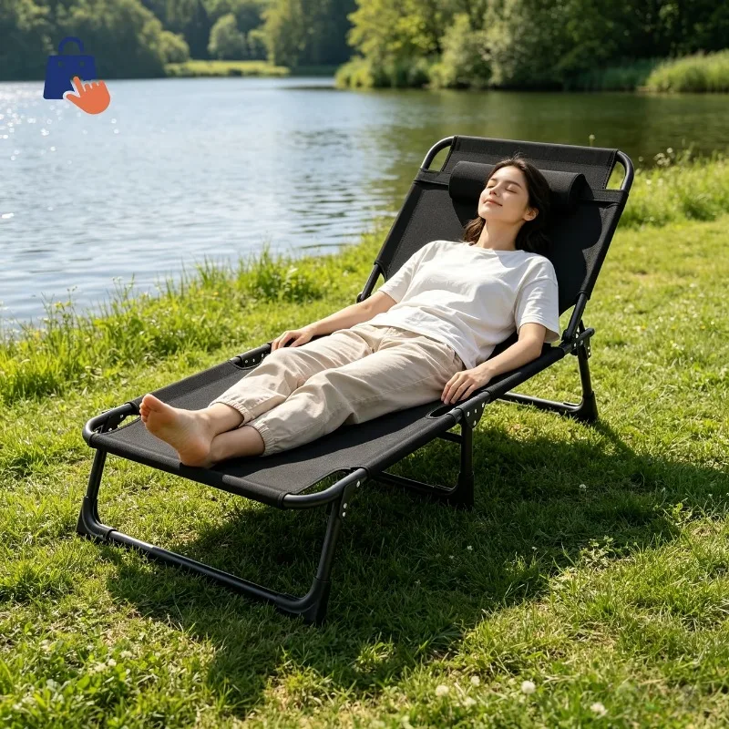 Luxury Foldable Sun Lounger | High-Strength,Breathable,Bearing | Detachable Headrest,Iron Frame,for Camping,Balcony,Home,Office