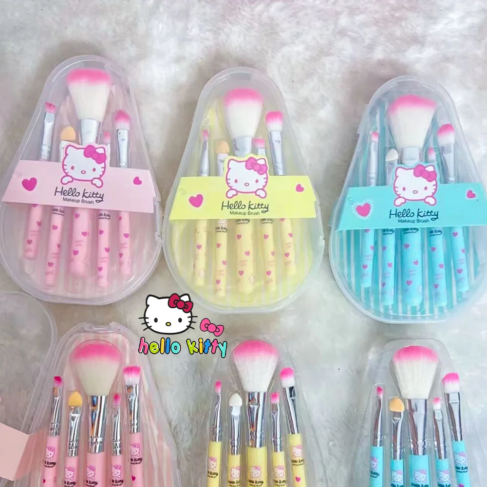 Hello Kitty Sanrio Makeup Brush Set with Box, Anime Fashion Jewelry, Blush, Eyebrow, Lip, Eyeshadow, Beauty Tools, Gift for Girl