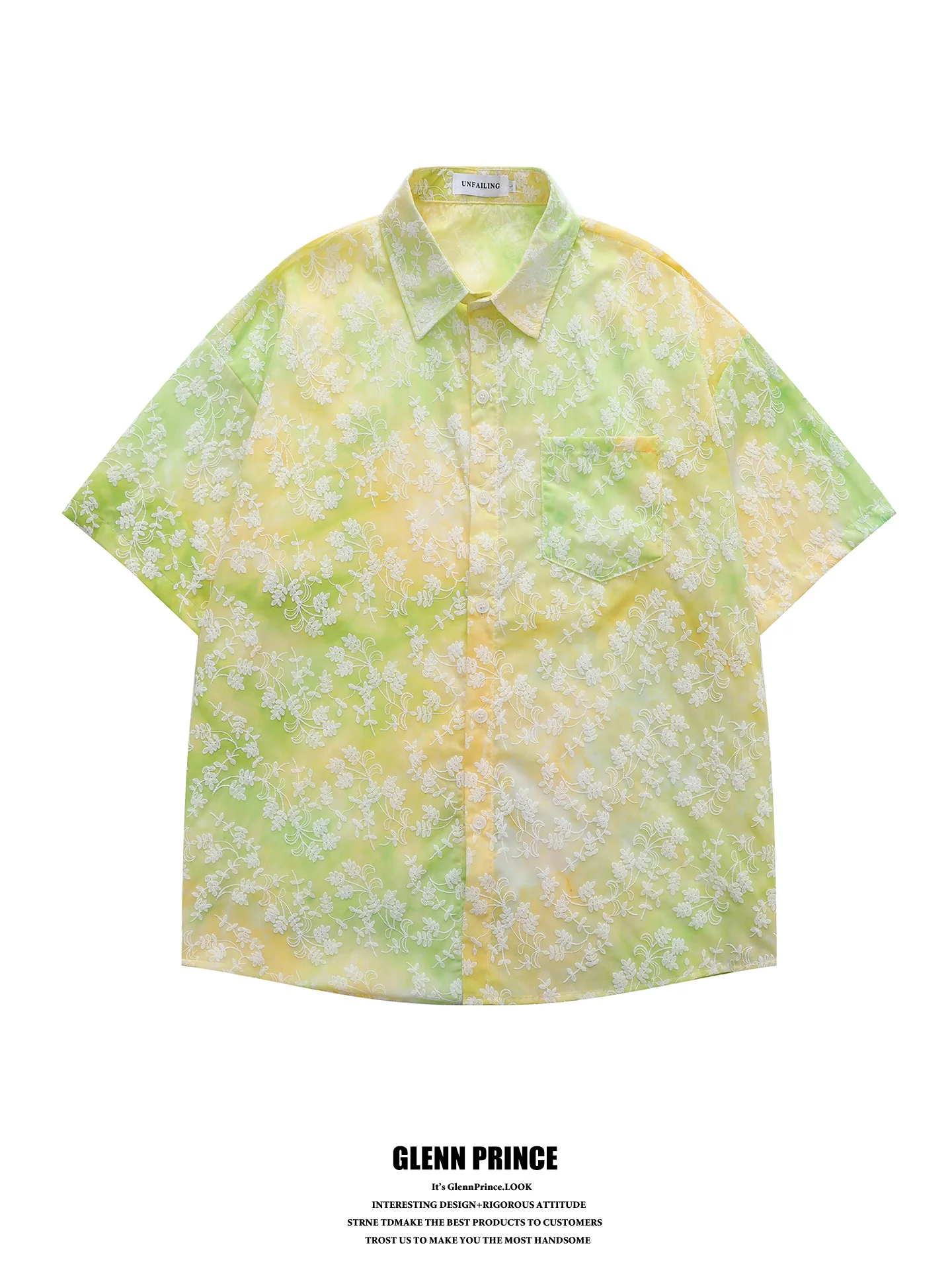 Men's Gradient Dyed Floral Short Sleeve Shirt Loose Fit Cotton Summer 2026 Beach Casual Shirt Artistic Style Breathable