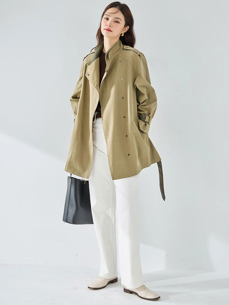 Trench Coat Women Windcoat Classical Design Dustcoat Solid Turn-down Collar Single Breasted Sashes Elegant Style New Fashion