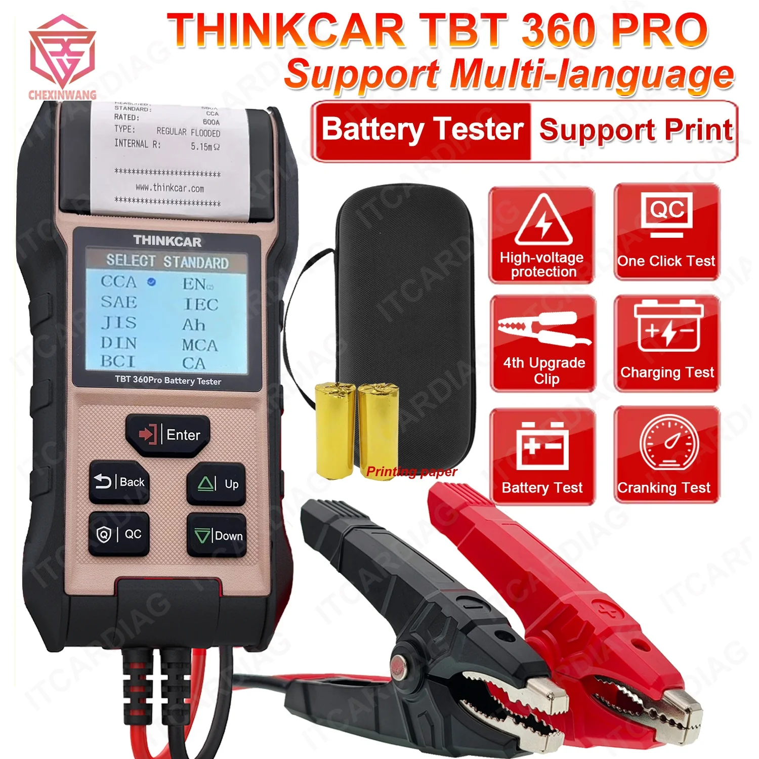 

THINKCAR TBT 360 Pro Тестер батареи Поддержка батареи Печать TBT360 pro Поддержка зарядки и состояние Многоязычный