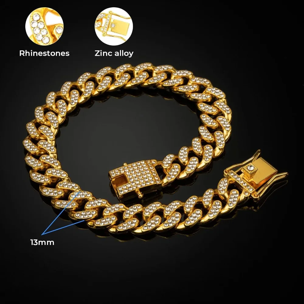 Gold Dog Chain Diamond Dog Collar Walking Metal Secure Buckle Pet Collar Jewelry Accessories Necklace for Small Medium Large Cat view 5