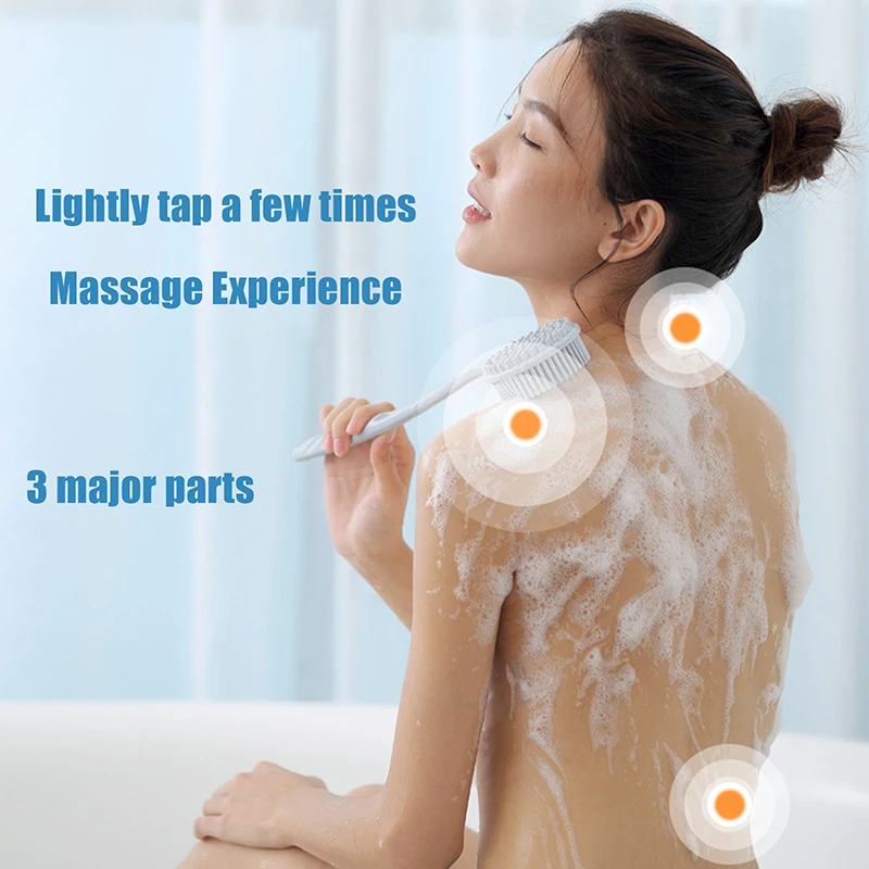 Double-Sided Back Long Handle Scrubber Body Bath Brush Mud Back Massage Scrubber Shower Massage Exfoliation Brush
